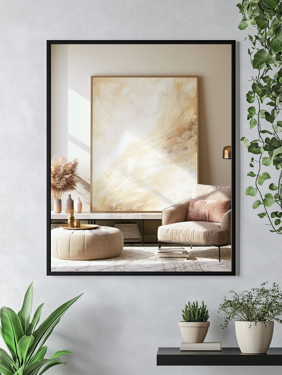 Soft Beige Abstract Poster. — room view 4