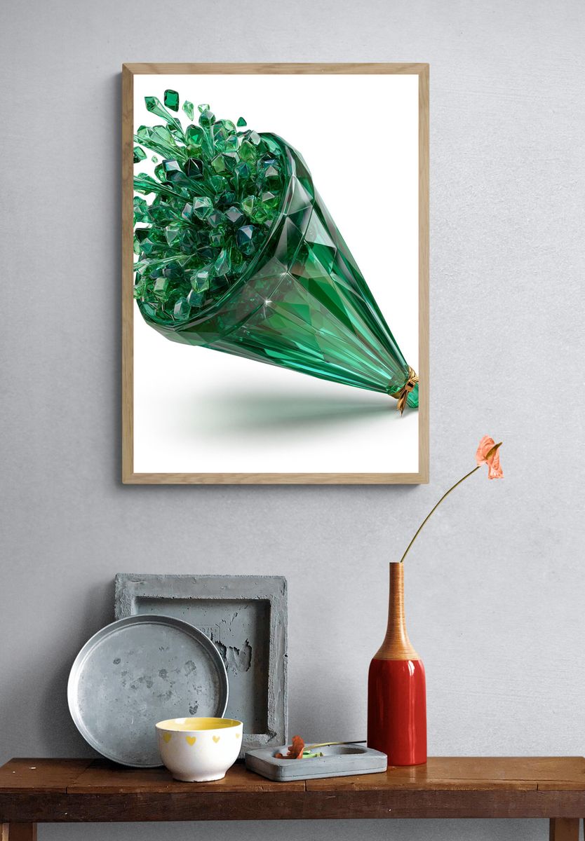 Emerald Crystal Bouquet Abstract Print. — room view 3
