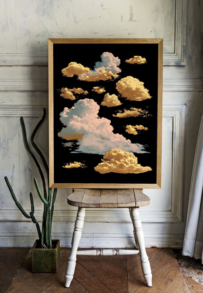 Golden Clouds Abstract Print. — room view 1