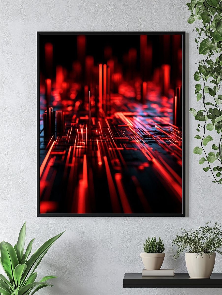 Neon Circuit Grid Abstract Poster. — room view 4