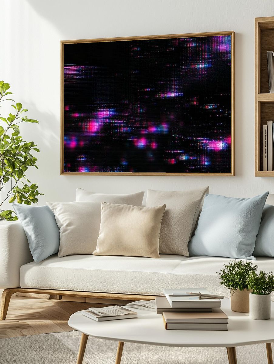 Neon Glitch Abstract Poster. — room view 2