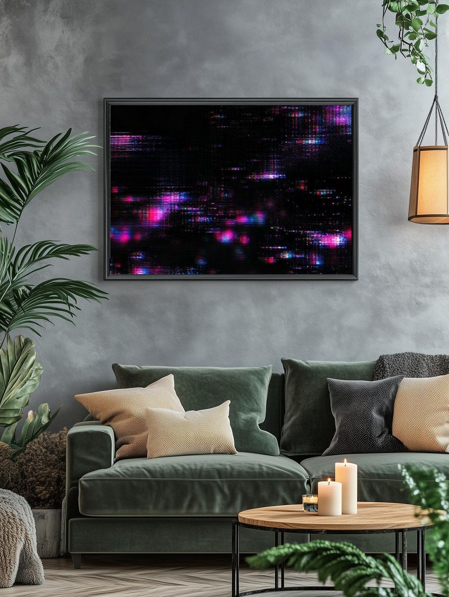 Neon Glitch Abstract Poster. — room view 4