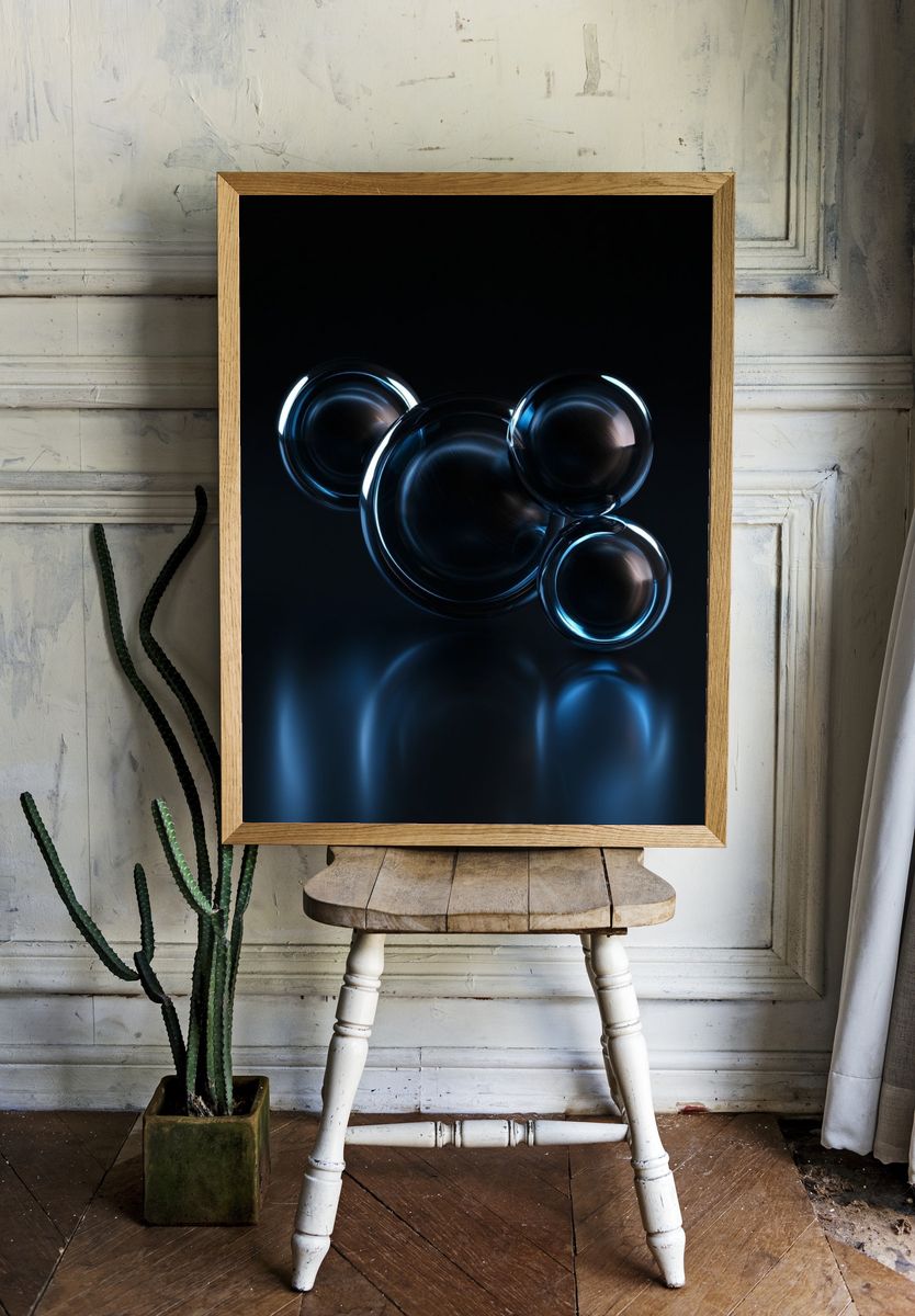Blue Glass Orbs Abstract Poster. room preview