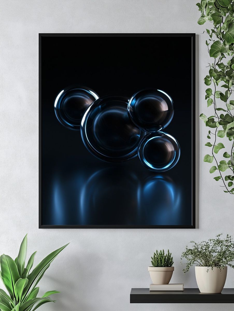 Blue Glass Orbs Abstract Poster. — room view 4