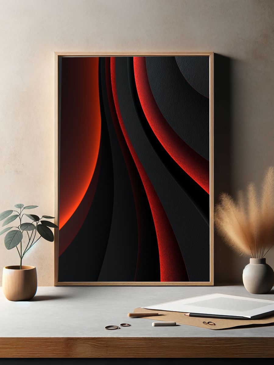 Crimson Arc Abstract Poster. — room view 2
