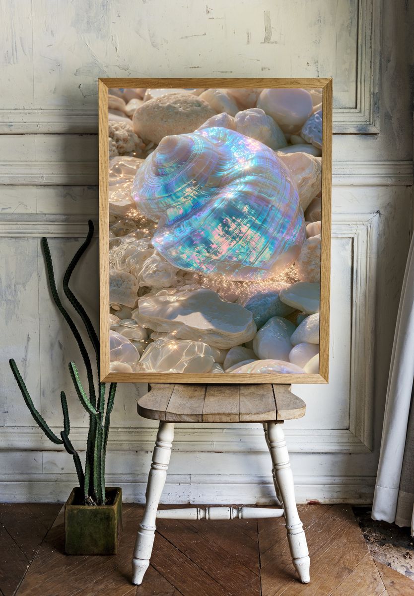 Iridescent Seashell Abstract Print. room preview
