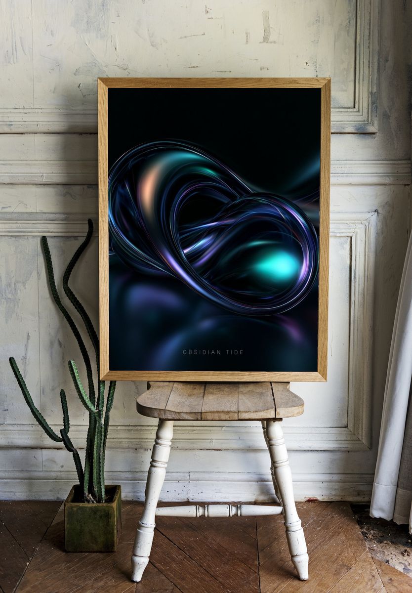 Obsidian Tide Abstract Poster. room preview