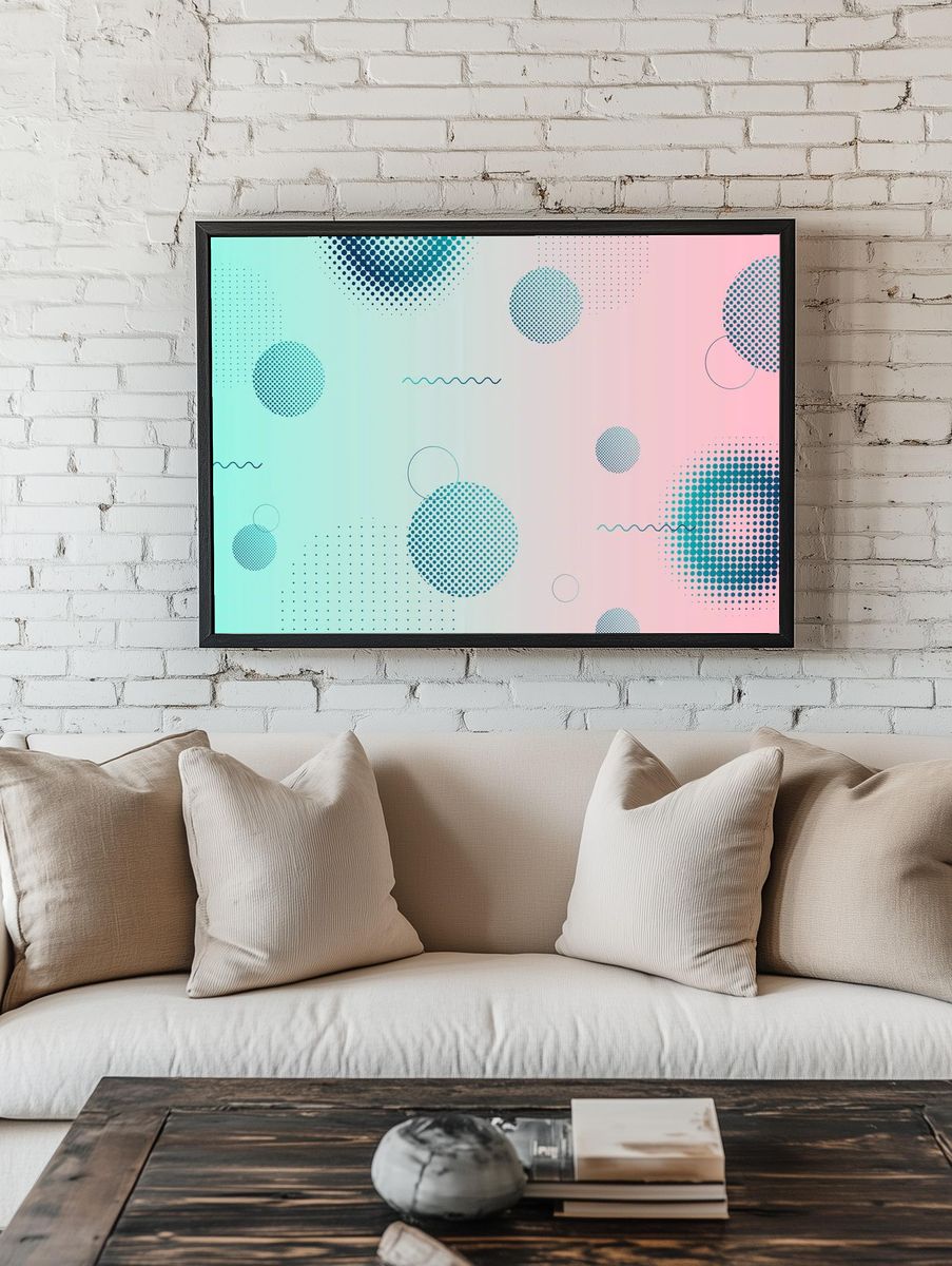 Geometric halftone blue pink background. room preview