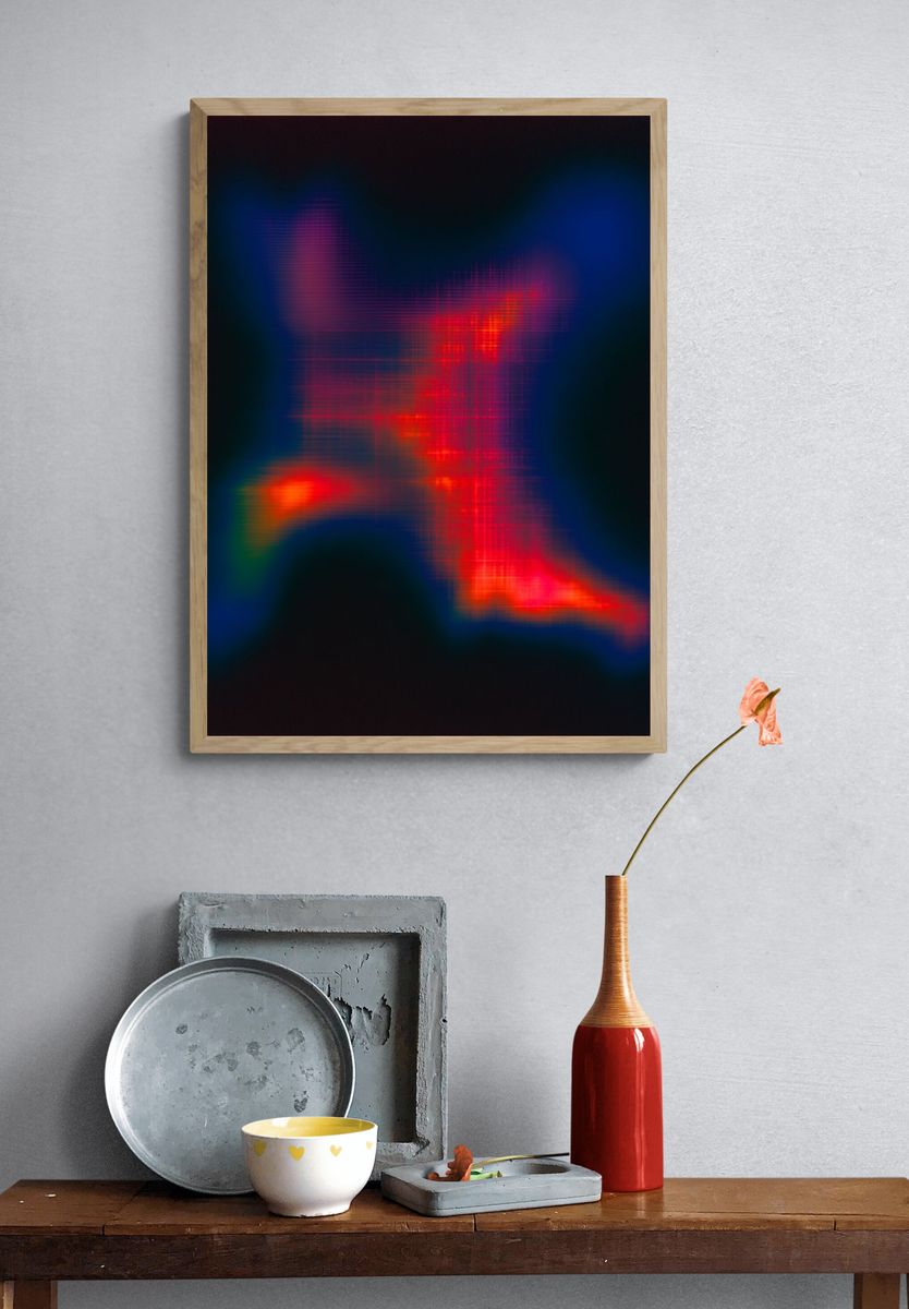 Neon Glitch Abstract Poster. — room view 3