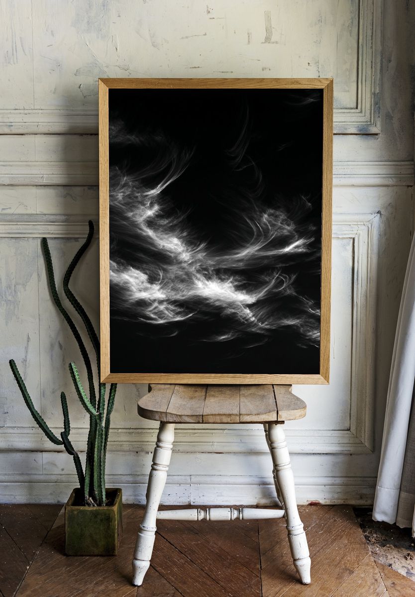 Monochrome Smoke Abstract Poster. room preview