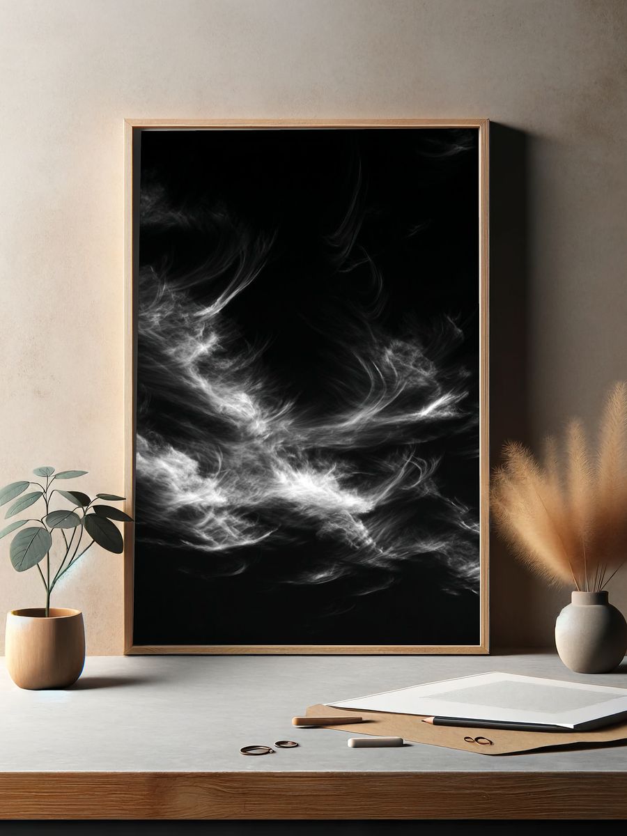 Monochrome Smoke Abstract Poster. — room view 2
