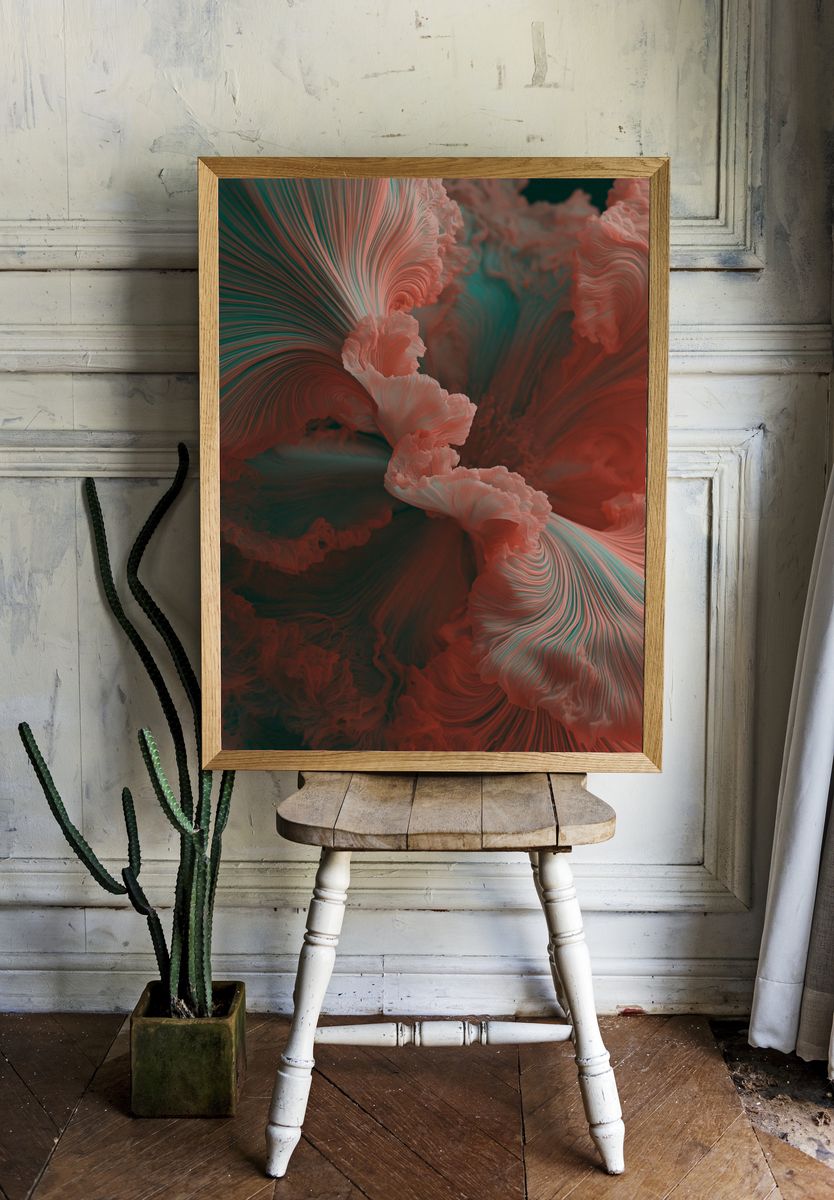 Crimson Coral Abstract Print. room preview