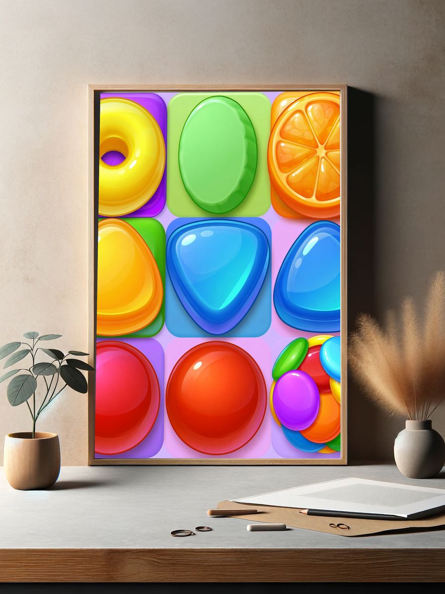 Colorful Candy Shapes Abstract Poster. — room view 2