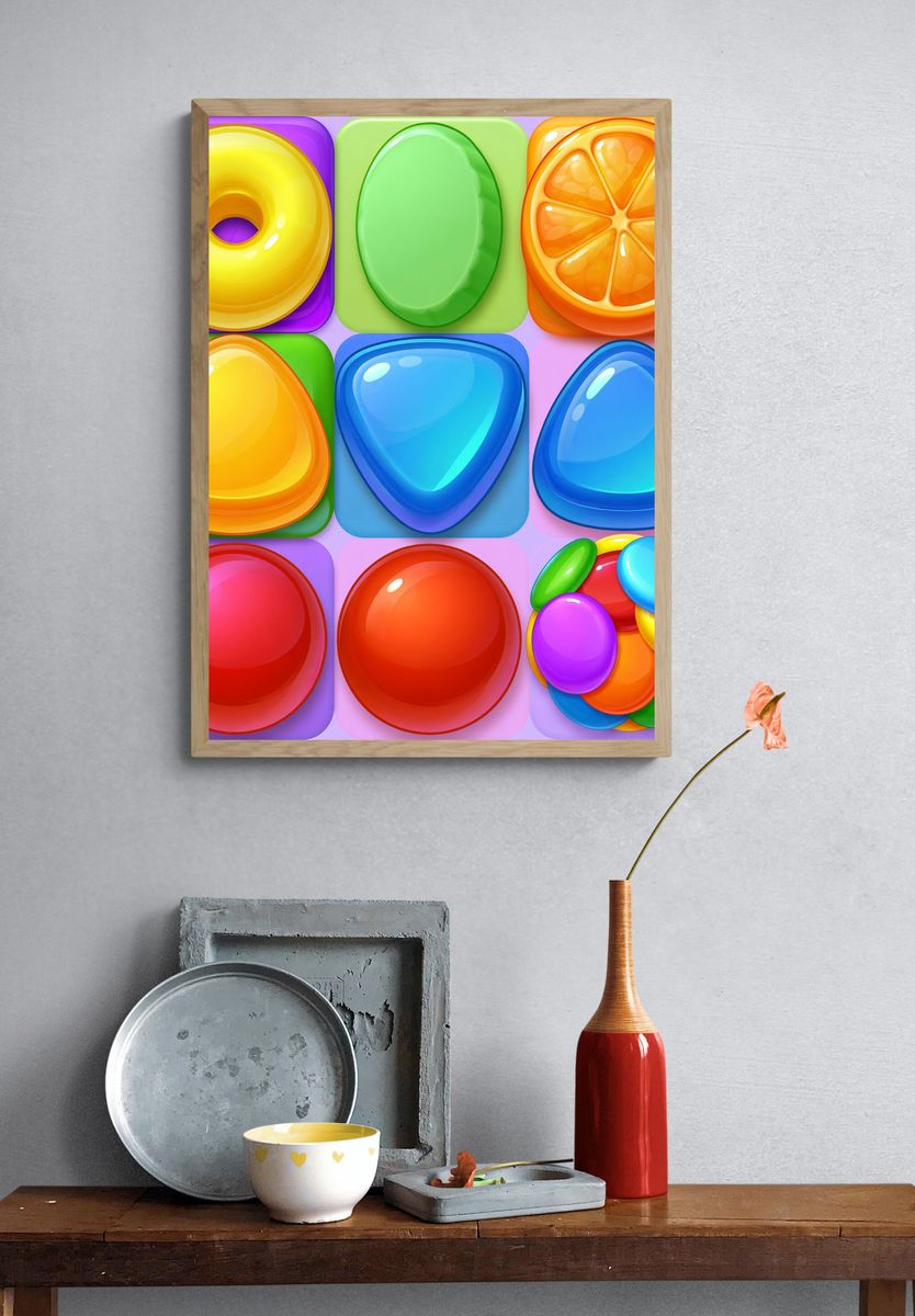 Colorful Candy Shapes Abstract Poster. — room view 3