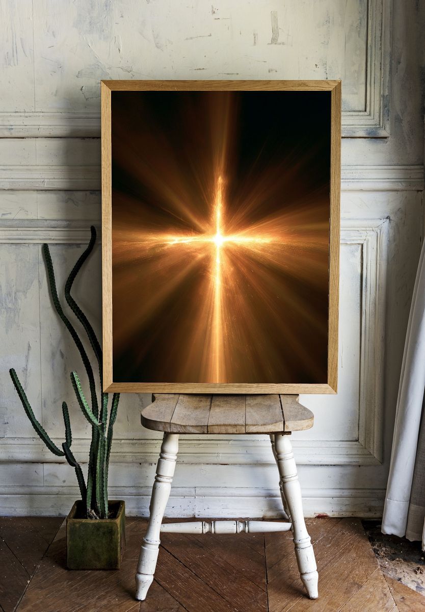 Golden Light Burst Abstract Poster. room preview