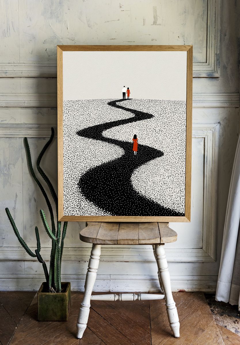Winding Path Minimalist Print. room preview