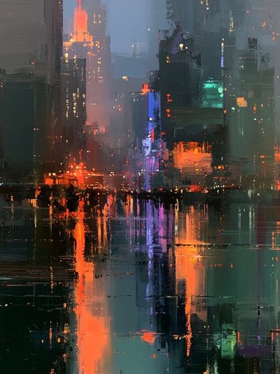 Neon City Reflections Abstract Poster.