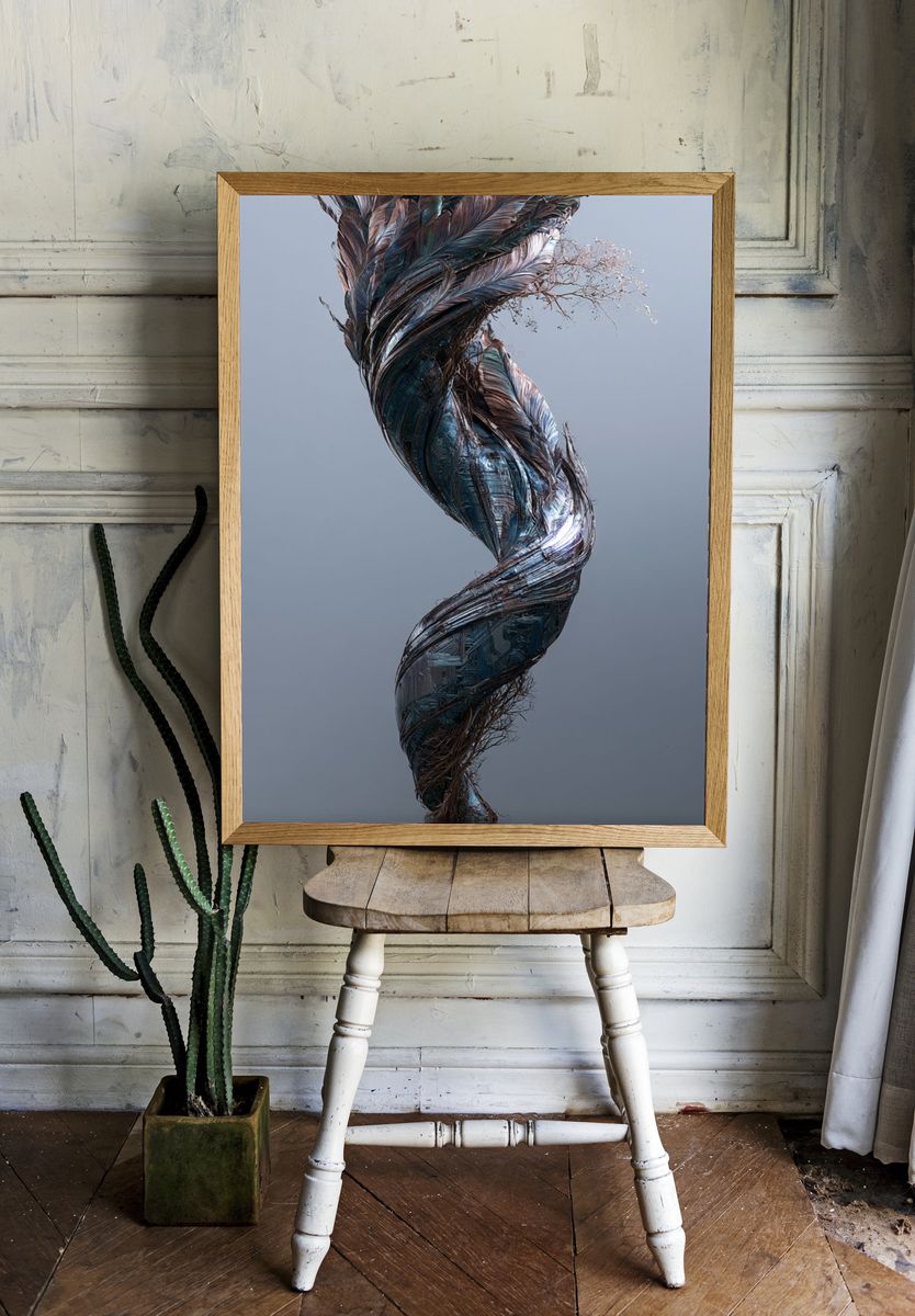 Twisted Metallic Form Abstract Poster. room preview