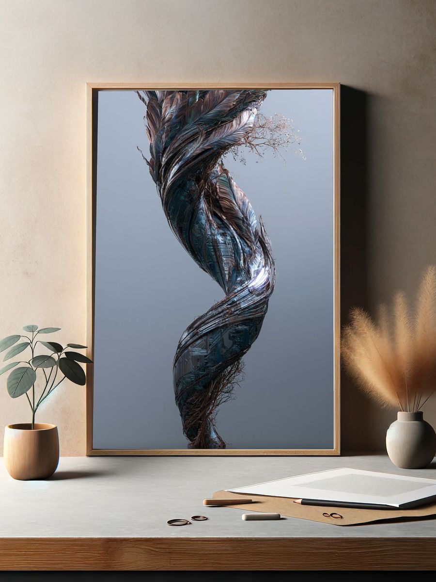 Twisted Metallic Form Abstract Poster. — room view 2