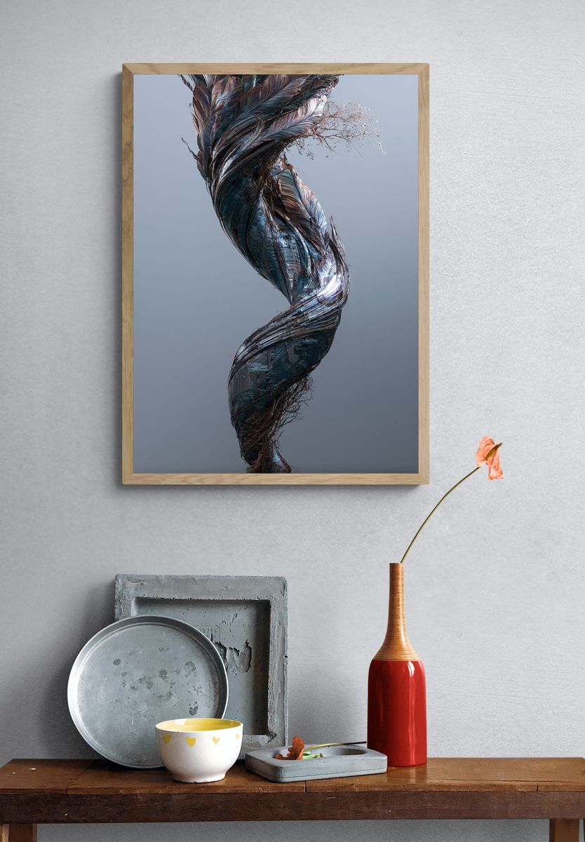 Twisted Metallic Form Abstract Poster. — room view 3