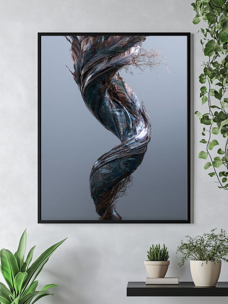 Twisted Metallic Form Abstract Poster. — room view 4