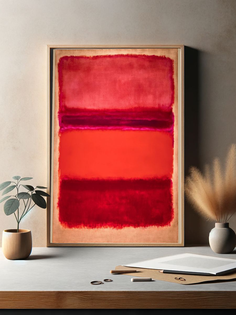 Crimson Horizon Abstract Poster. — room view 2