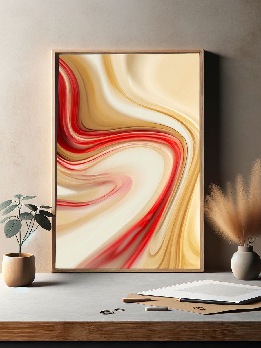 Crimson Flow Abstract Poster. — room view 2