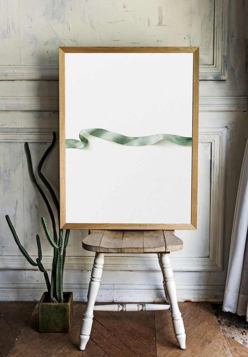 Sage Ribbon Watercolor Print. room preview