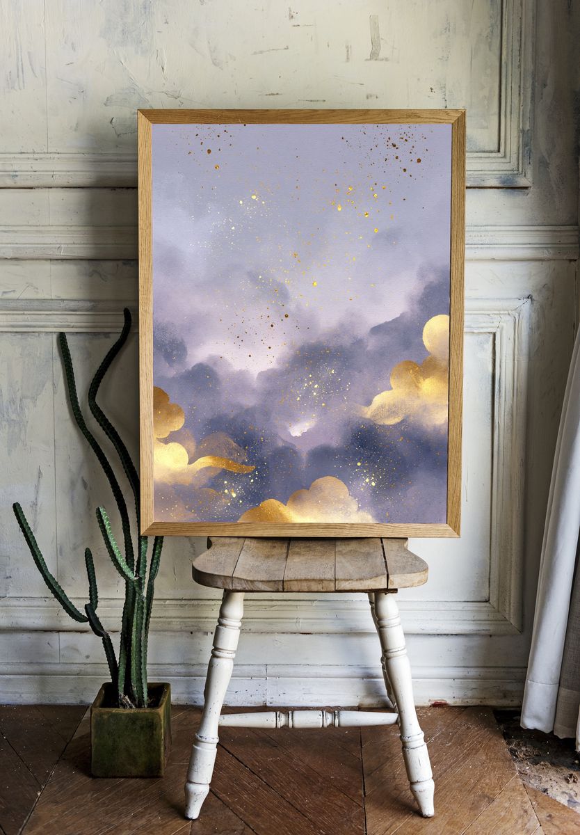 Golden Cloudscape Abstract Print. — room view 1