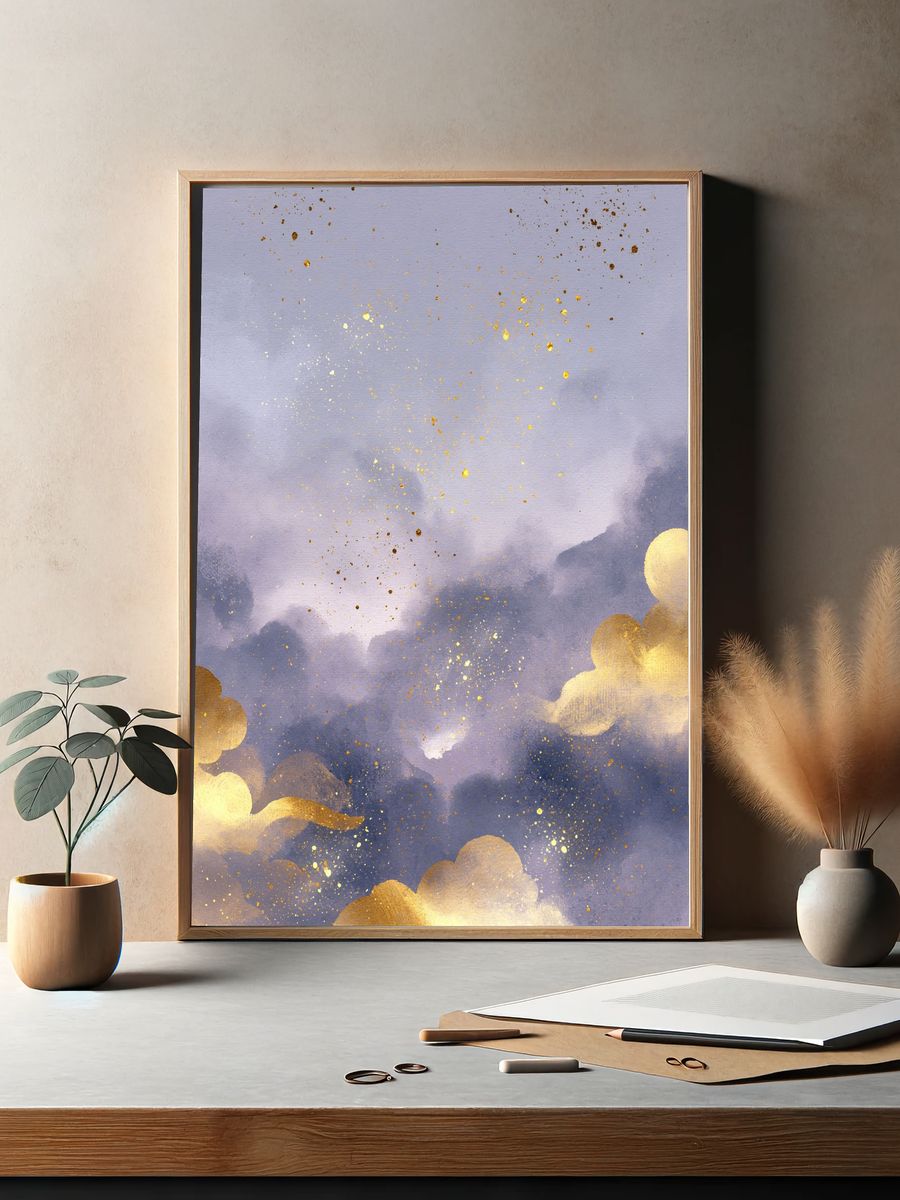 Golden Cloudscape Abstract Print. — room view 2