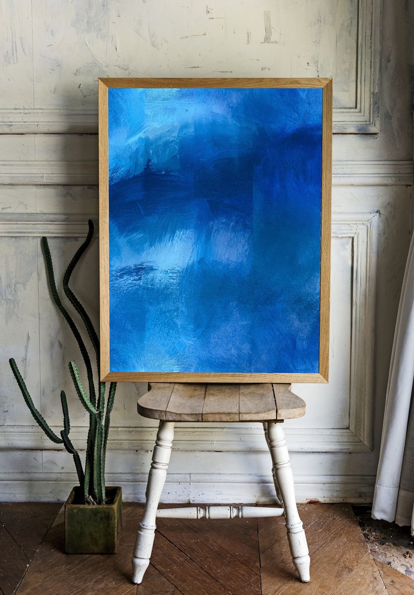 Blue Brushstroke Abstract Poster. — room view 1