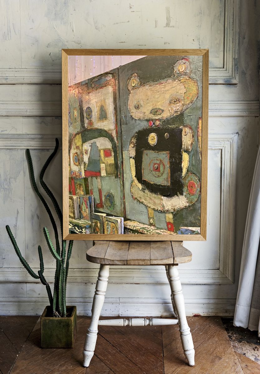 Textured Abstract Faces Poster. — room view 1