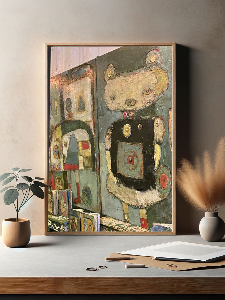 Textured Abstract Faces Poster. — room view 2