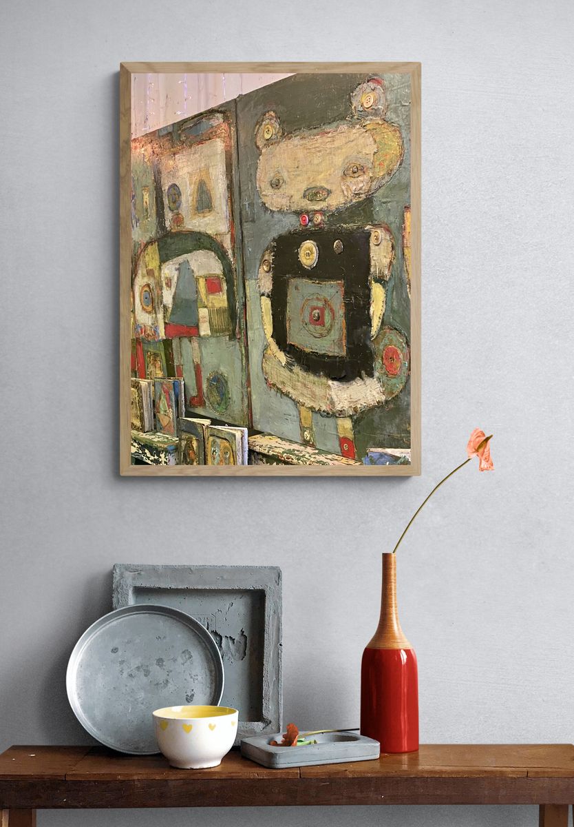 Textured Abstract Faces Poster. — room view 3