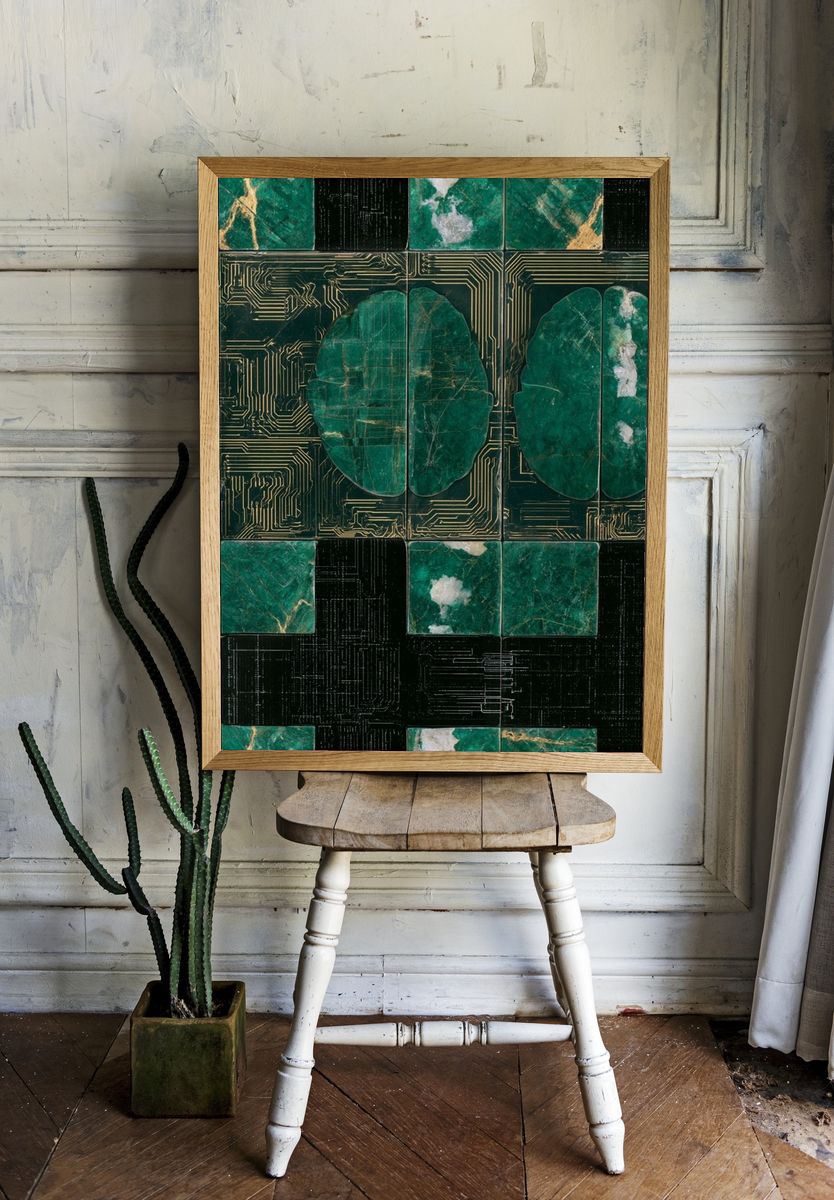 Emerald Circuit Mosaic Poster. — room view 1