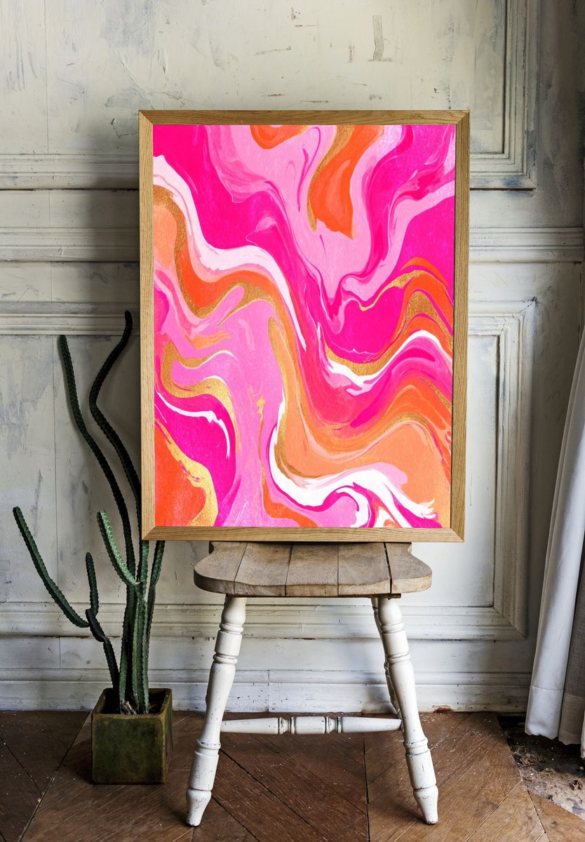Pink Marble Swirl Abstract Poster. room preview