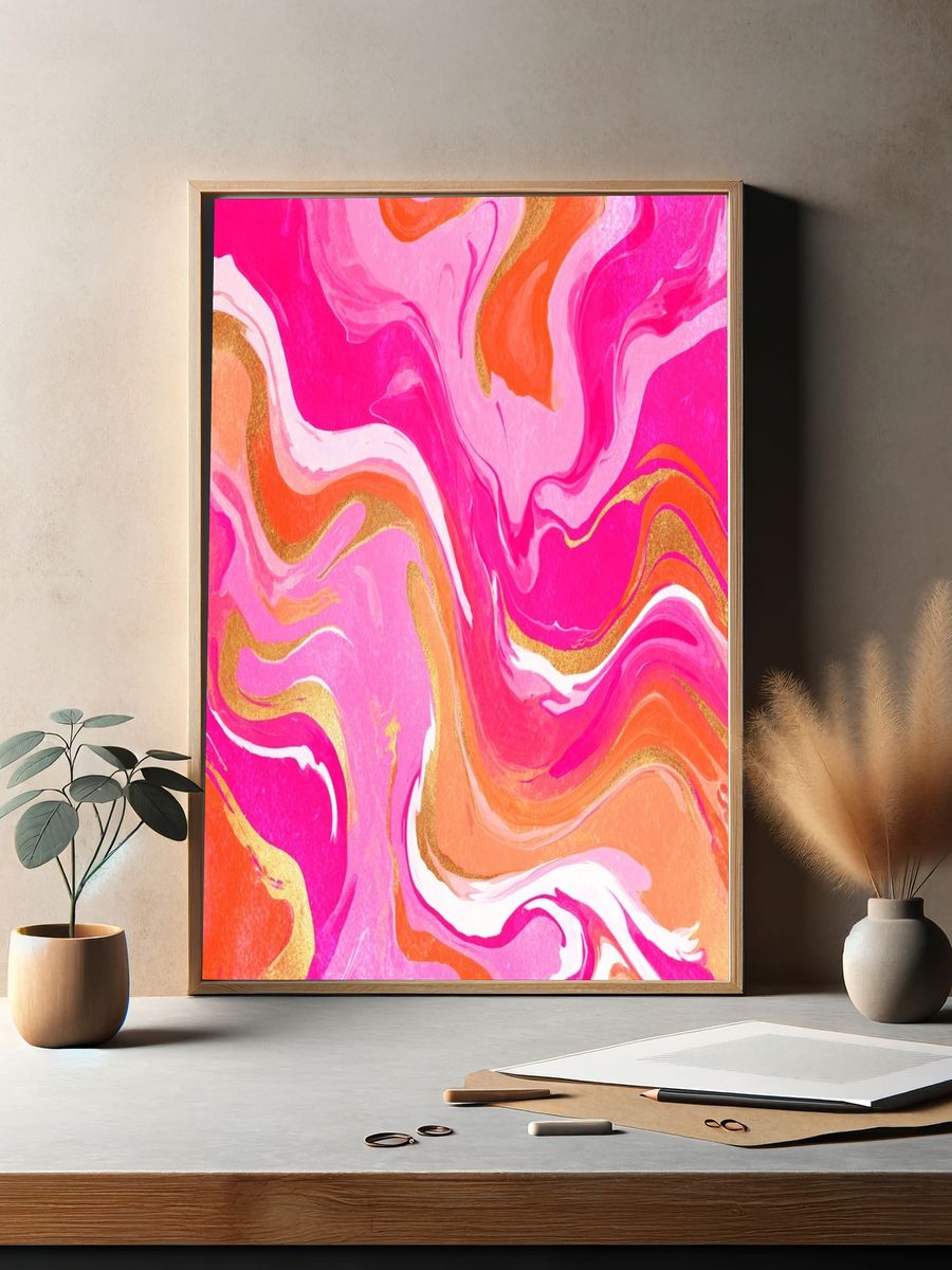 Pink Marble Swirl Abstract Poster. — room view 2