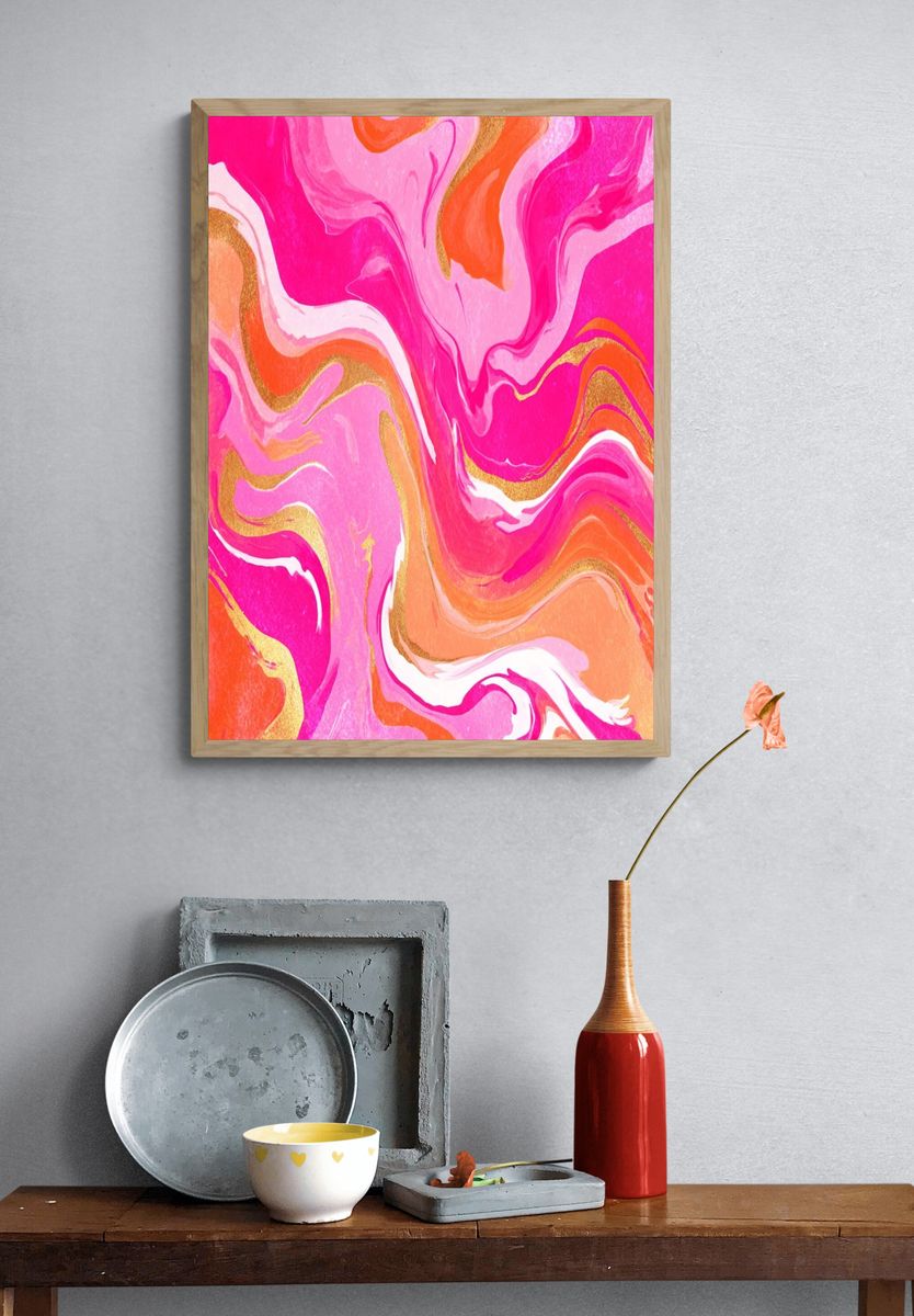 Pink Marble Swirl Abstract Poster. — room view 3