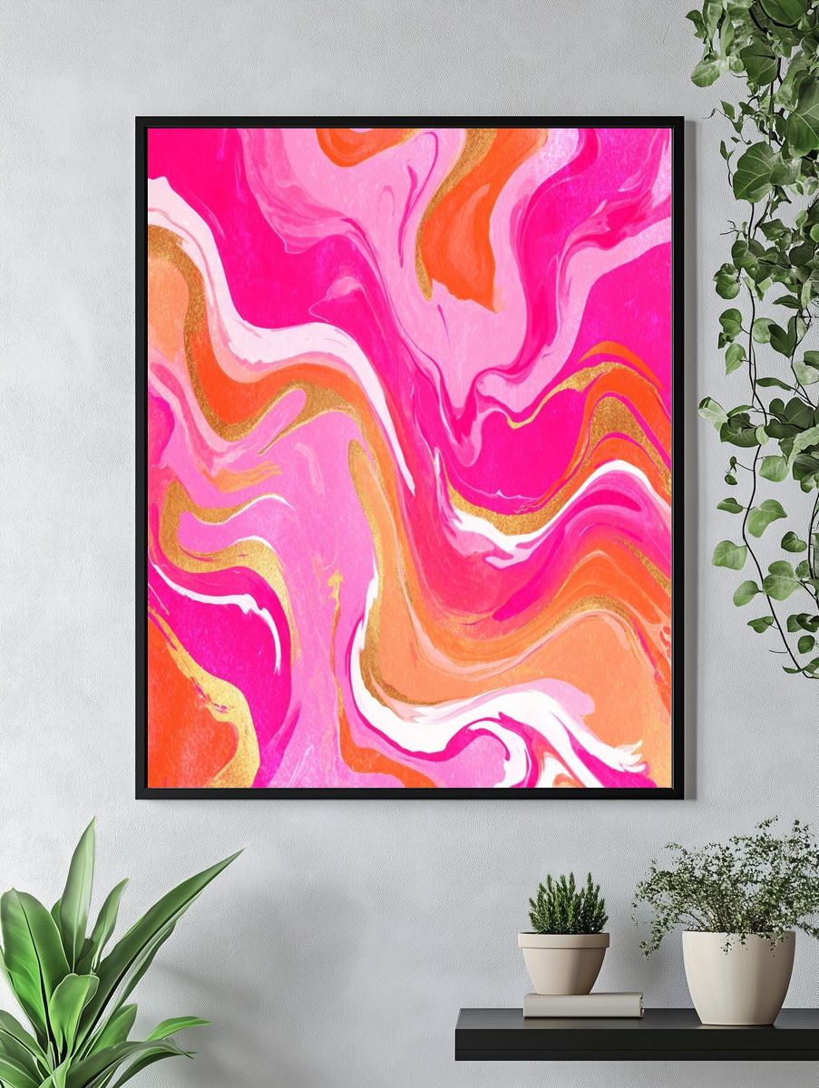 Pink Marble Swirl Abstract Poster. — room view 4