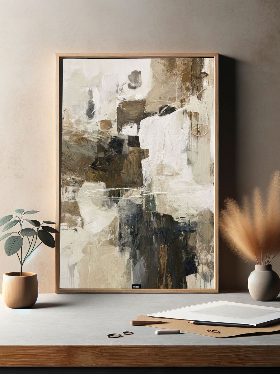 Neutral Textured Abstract Poster. — room view 2