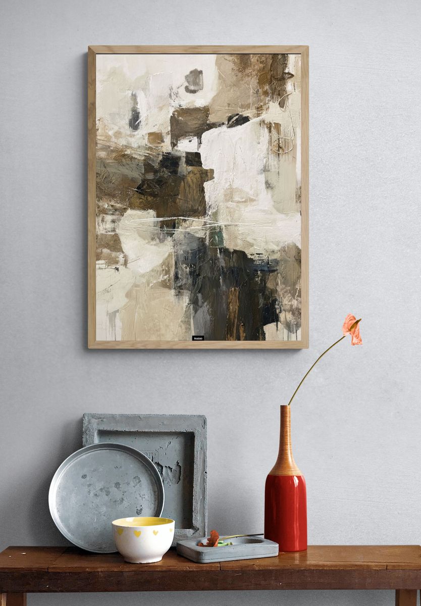 Neutral Textured Abstract Poster. — room view 3