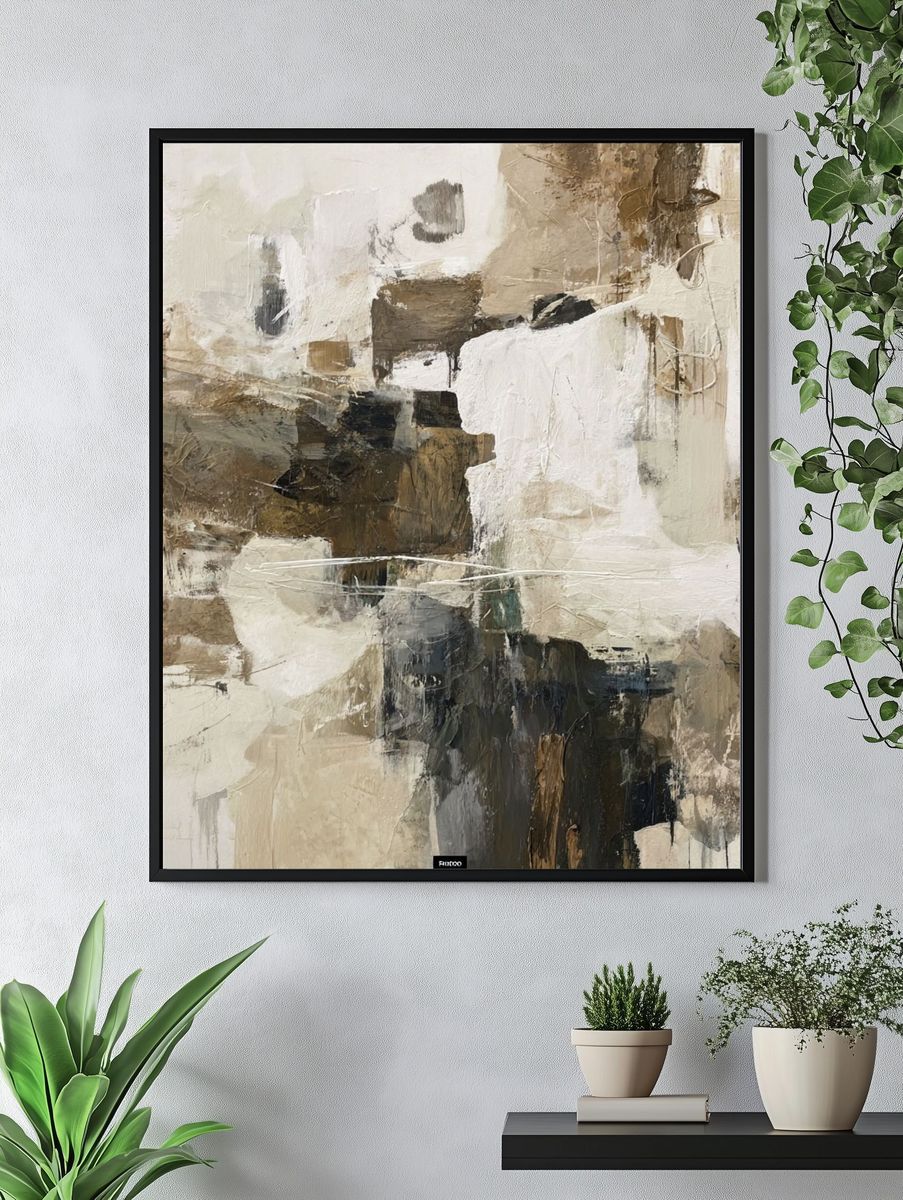 Neutral Textured Abstract Poster. — room view 4