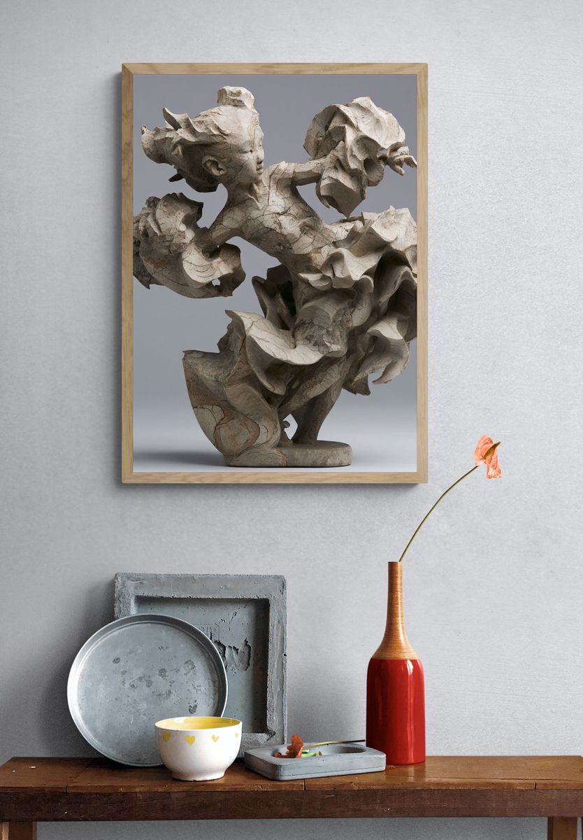Abstract Stone Sculpture Print. — room view 3