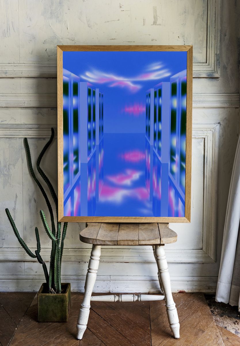 Neon Corridor Abstract Print. room preview