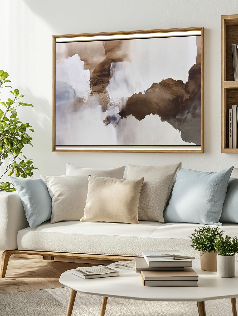 Neutral Brushstroke Abstract Poster. — room view 2
