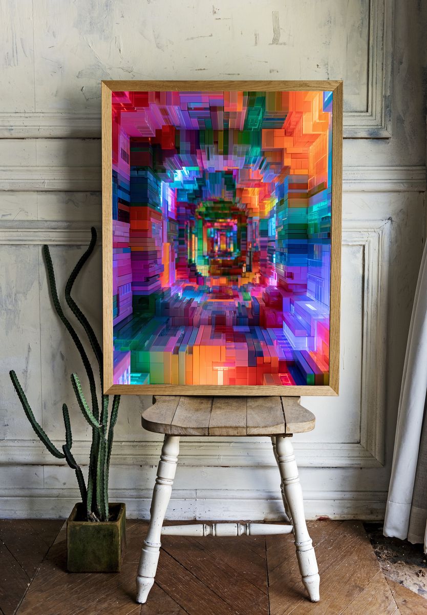 Neon Prism Tunnel Abstract Poster. — room view 1