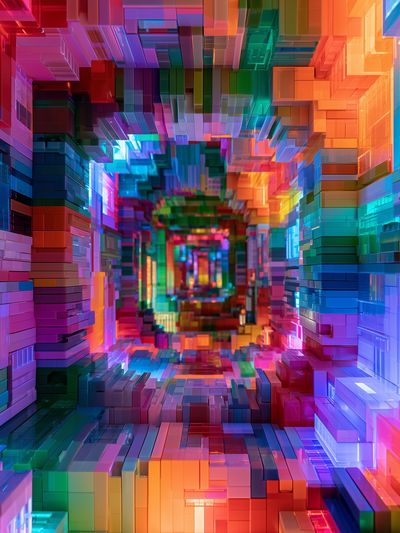 Neon Prism Tunnel Abstract Poster. poster