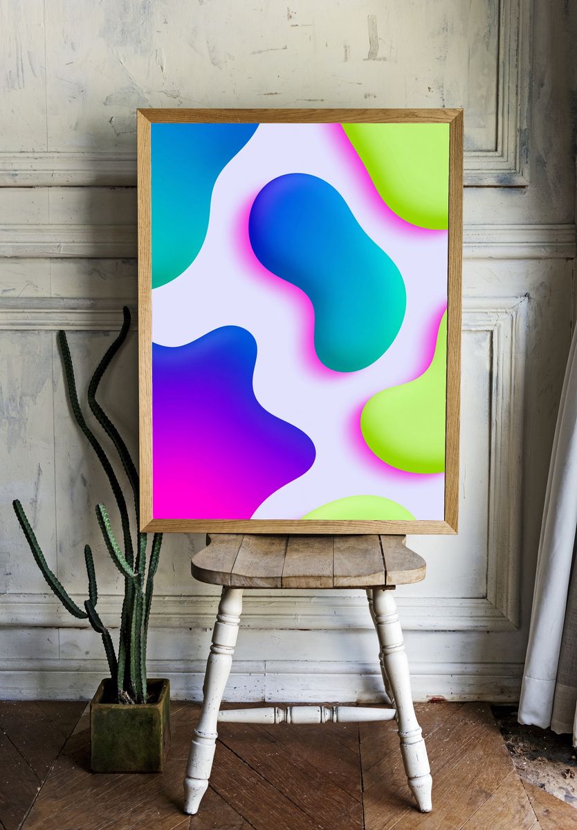 Neon Blob Abstract Poster. room preview