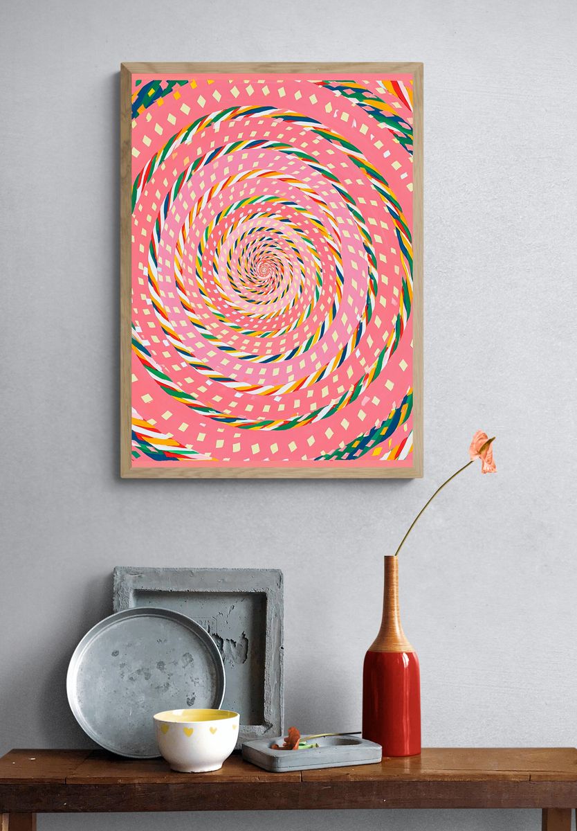Pink Spiral Abstract Poster. — room view 3