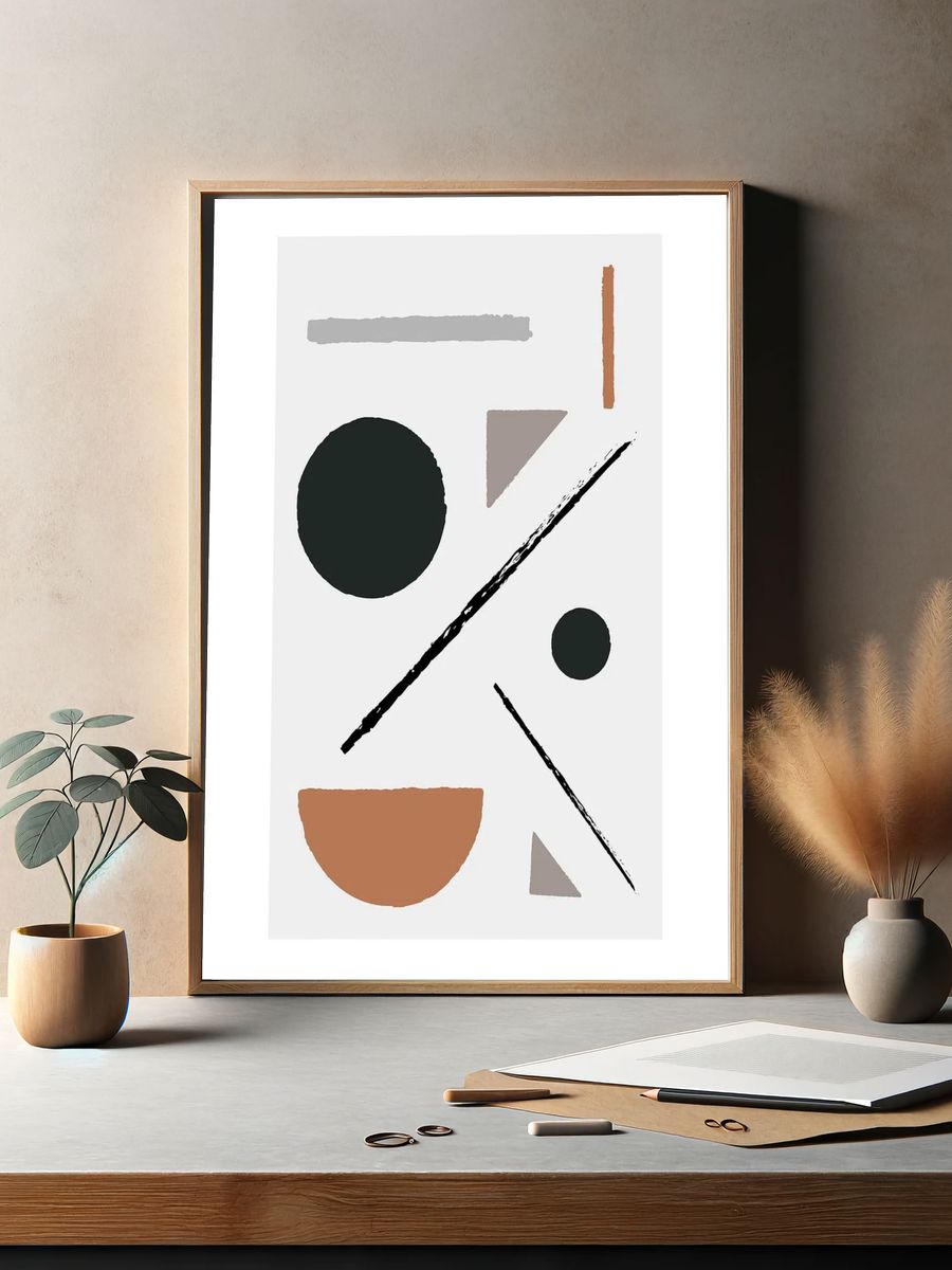 Abstract geometric wall art, earth. — room view 2